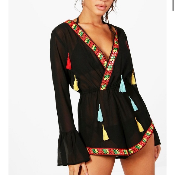 boohoo tassel playsuit